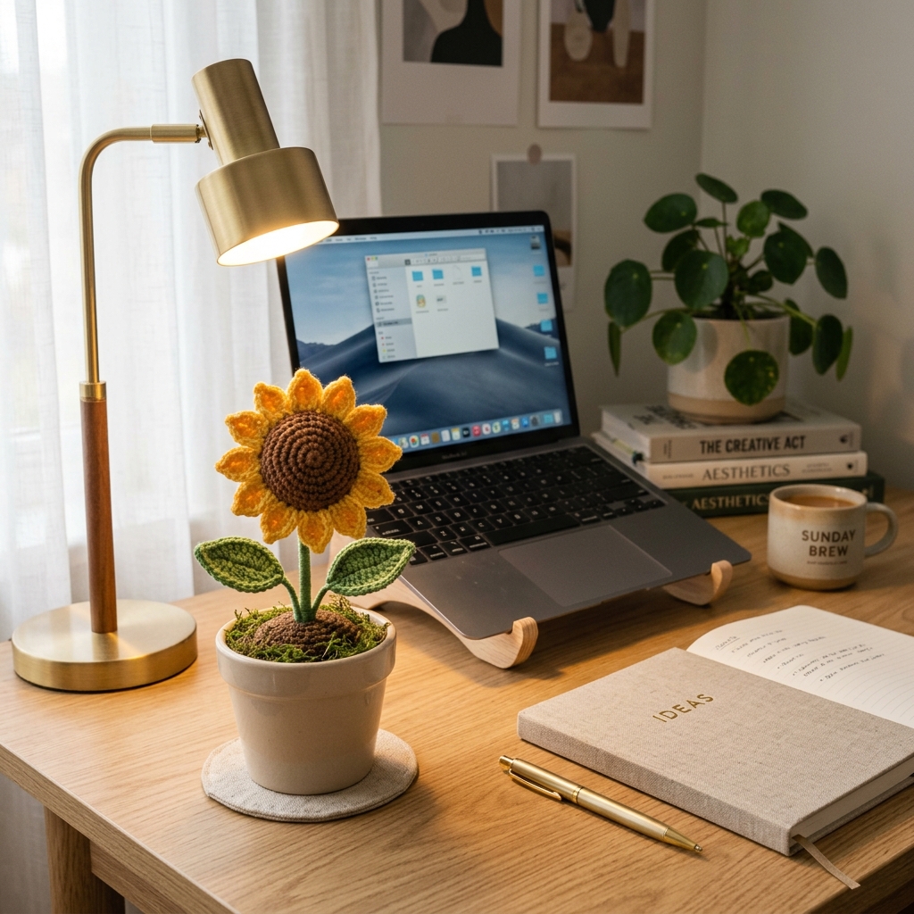Rohan Mehta's office desk sunflower decoration